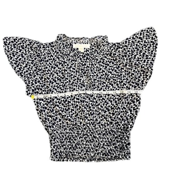 Monteau Los Angeles Floral V-Neck Flutter Sleeve Top Navy Blue and White Size S - Picture 5 of 7